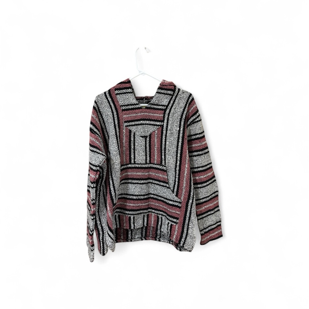 Striped Hooded Baja Sweater in Pink and Black